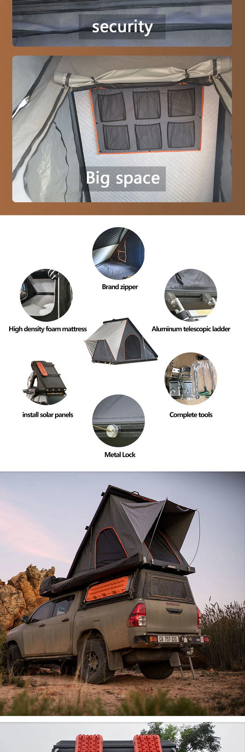Camping Aluminum Triangle Hard Shell Roof Top Tent